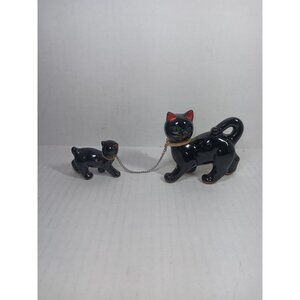 Vintage Wales Japan Redware Black Cat Kittens Figurines  Halloween
